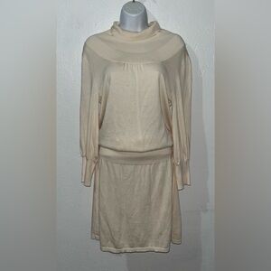 Peruvian Connection Drop Waist Turtleneck Sweater Dress Pima Cotton Cream Sz M